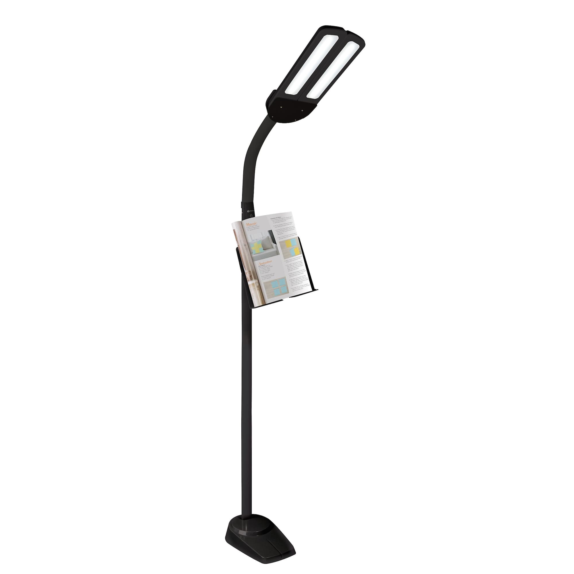 OttLite Black Dual Shade LED Floor Lamp with USB Charging Station